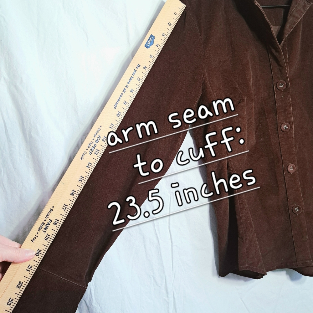 NWT women's fitted chocolate-brown corduroy button-up shirt, Harvé Benard. - Picture 8 of 11
